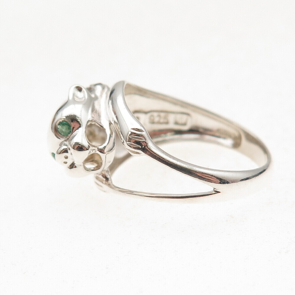Nevada 925 Sterling Silver Vintage Real Emerald & C Z Panther Ring Size 8.25 - Picture 4 of 8